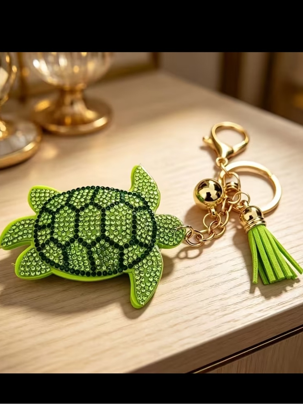 Green Turtle rhinestone keychain/purse charm! - Picture 1 of 3